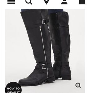 BLACK FAUX LEATHER ZIPPER OVER-THE-KNEE BOOT (WW)